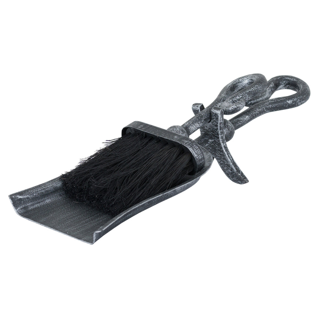 Silver Brushed Steel Crook Top Hearth Tidy Set 37 cm