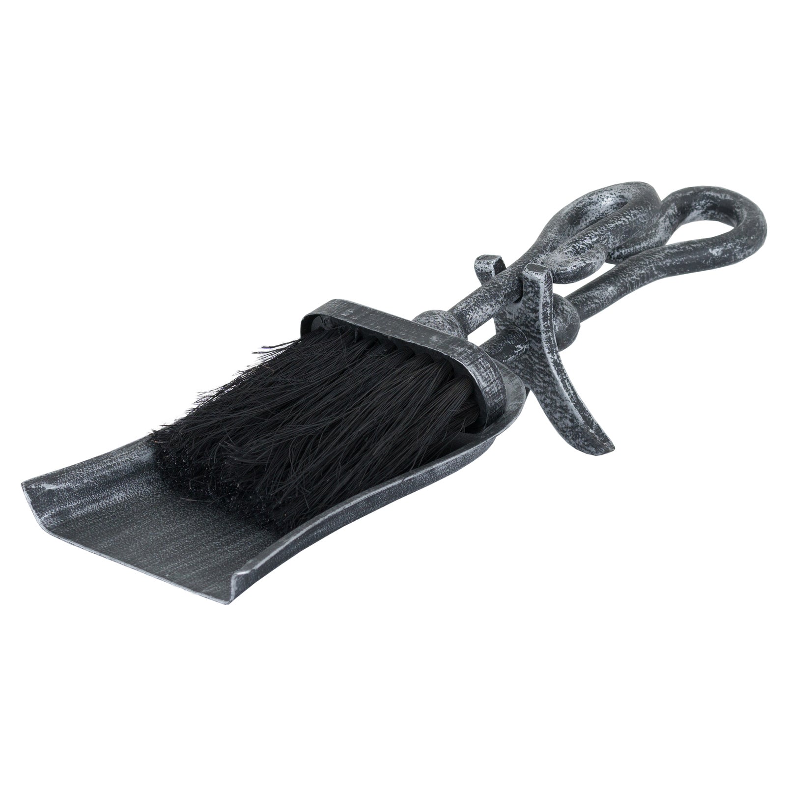 Silver Brushed Steel Crook Top Hearth Tidy Set 37 cm