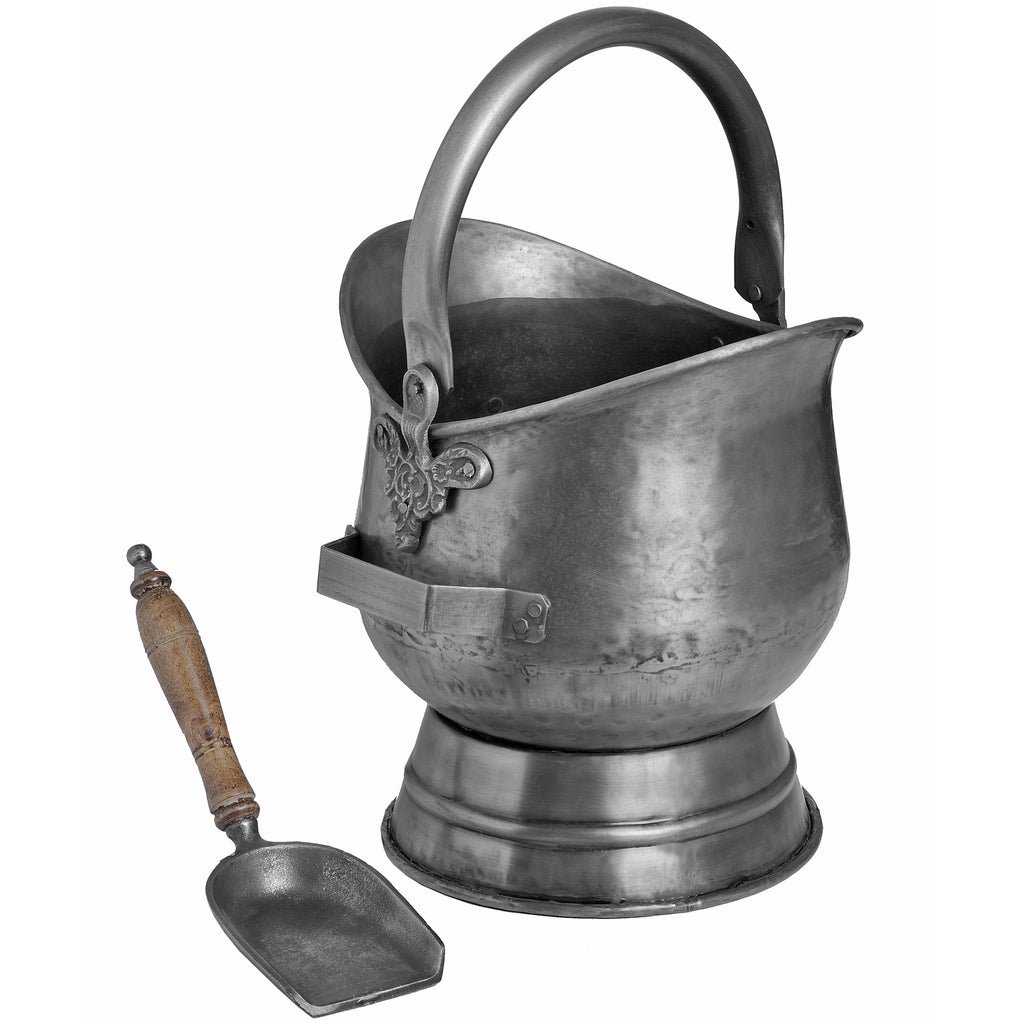 Antique Pewter Coal Bucket With Shovel