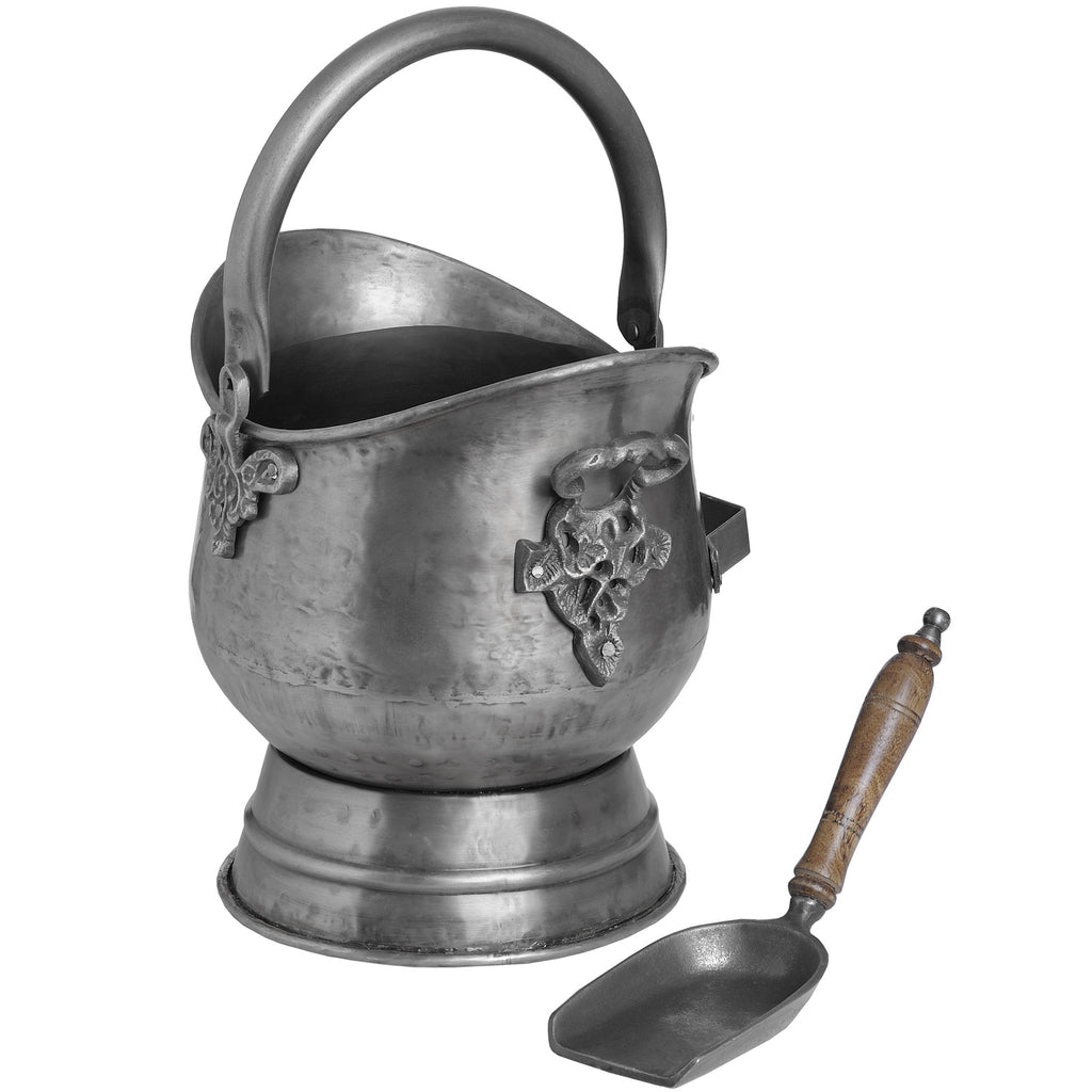 Antique Pewter Coal Bucket With Shovel