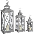Lumen Set Of Three Wooden Lanterns With Traditional Cross Section