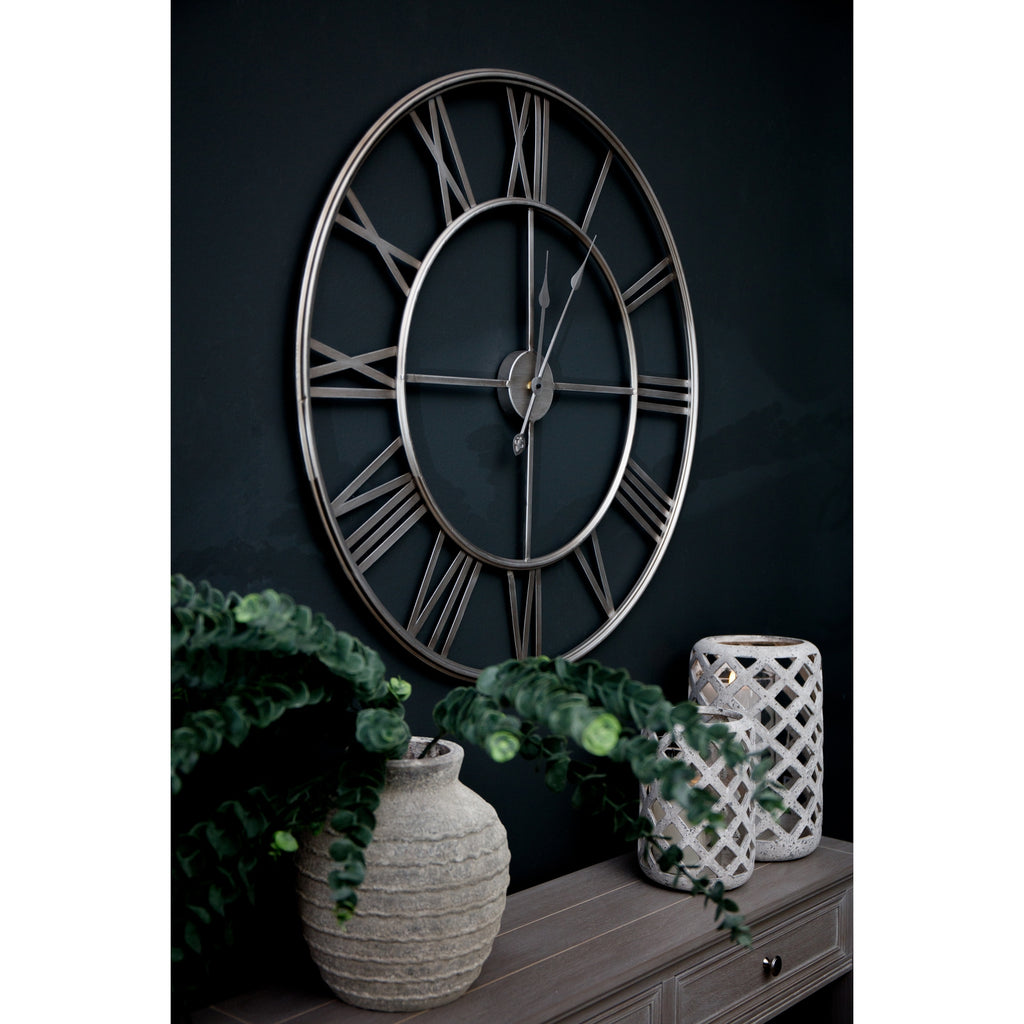 Large Silver Foil Skeleton Wall Clock 102 cm