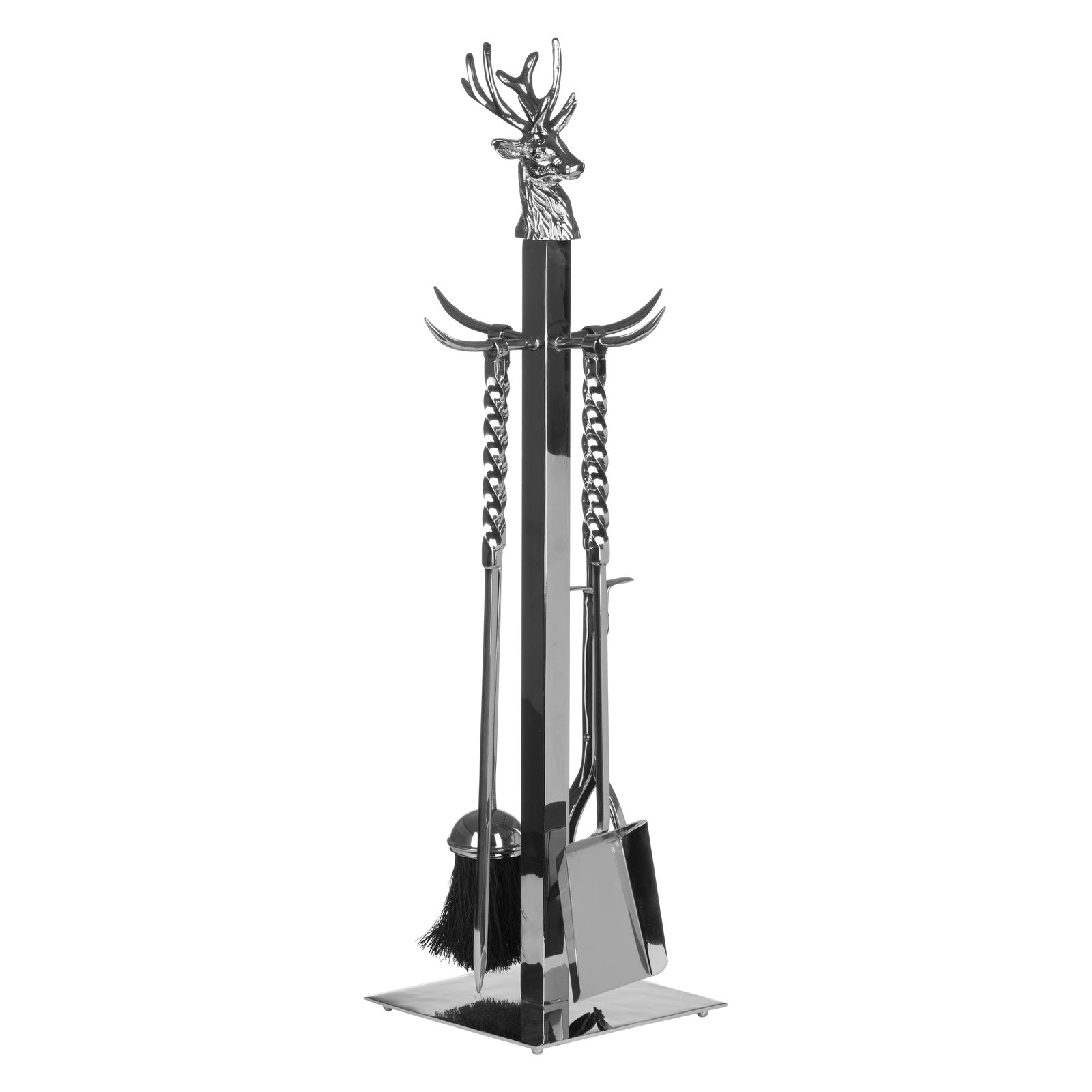 Hand Turned Stag Companion Set In Polished Nickel 67 cm