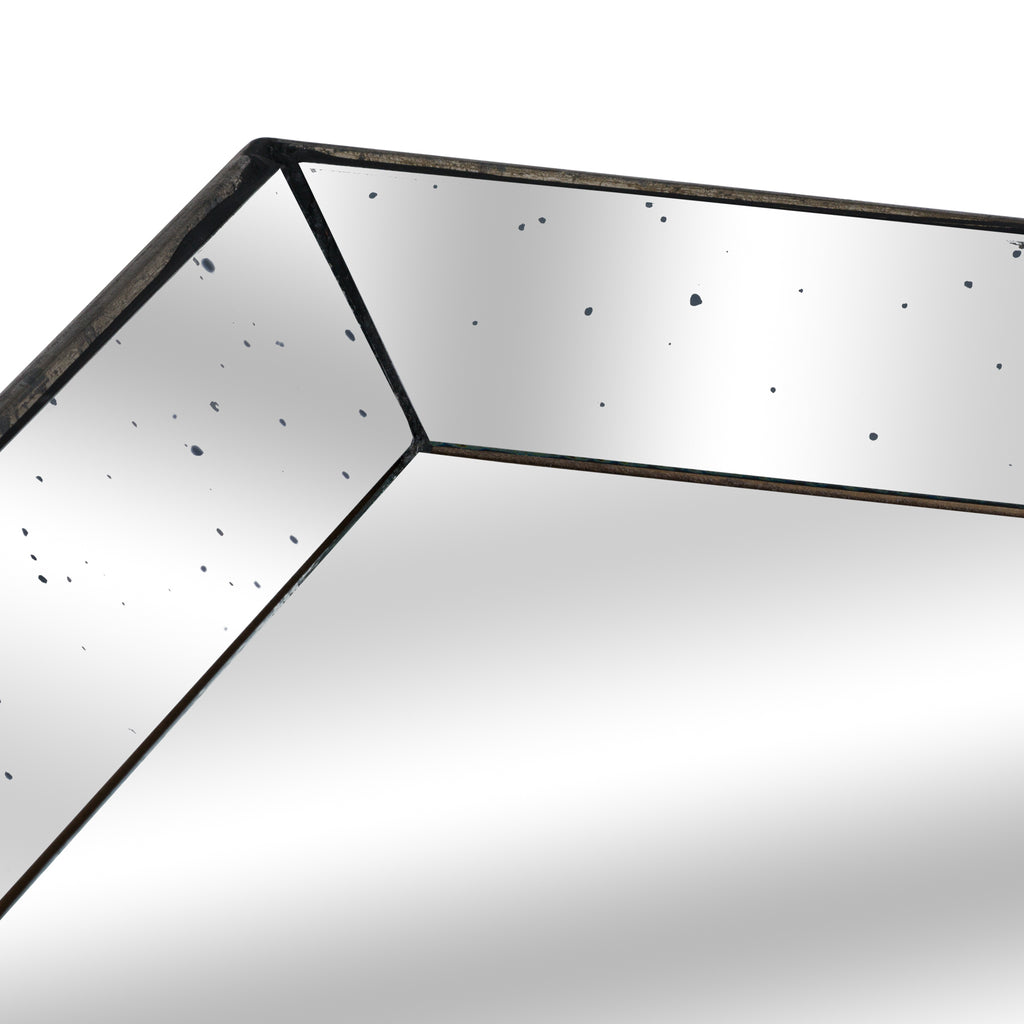Astor Distressed Mirrored Square Tray W/Wooden Detailing 50 cm