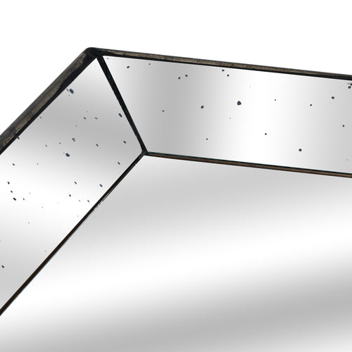 Astor Distressed Mirrored Square Tray W/Wooden Detailing 50 cm