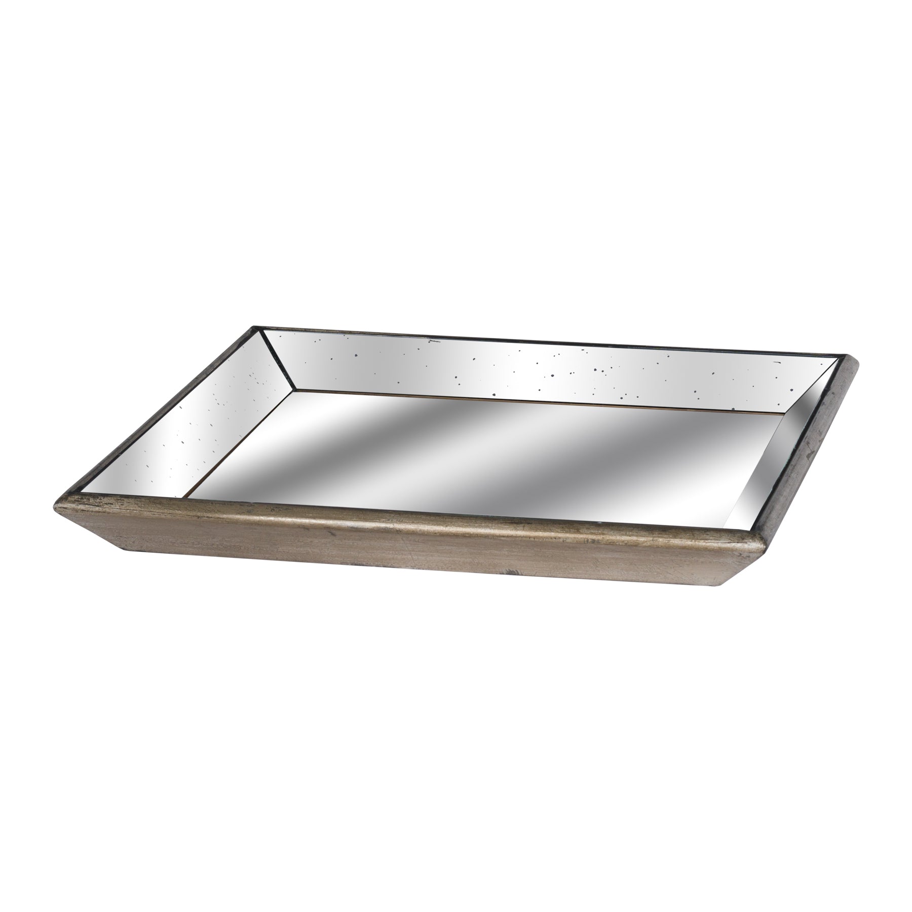 Astor Distressed Mirrored Square Tray W/Wooden Detailing 50 cm