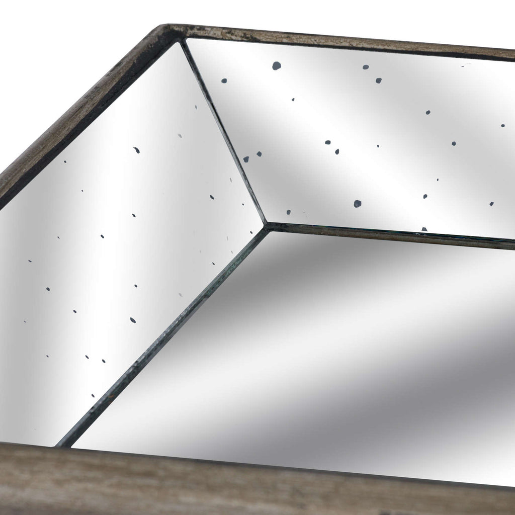 Astor Distressed Mirrored Tray With Wooden Detailing 49 cm