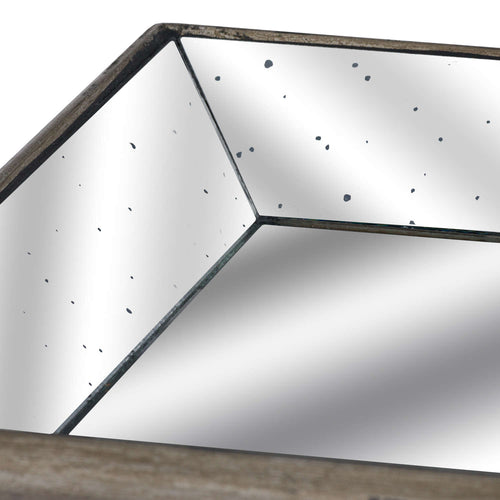 Astor Distressed Mirrored Tray With Wooden Detailing 49 cm