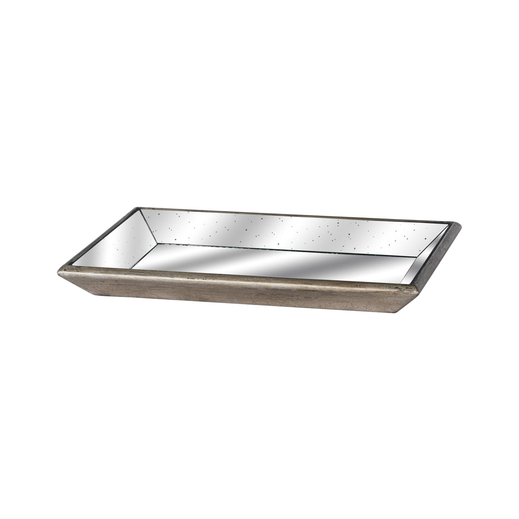 Astor Distressed Mirrored Tray With Wooden Detailing 49 cm