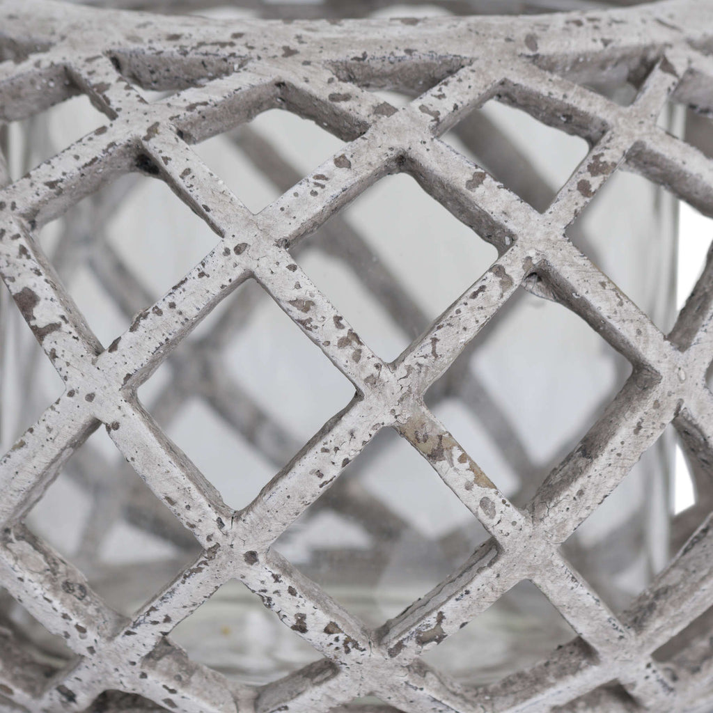 Round Ceramic Lattice Hurricane Lantern 17 cm