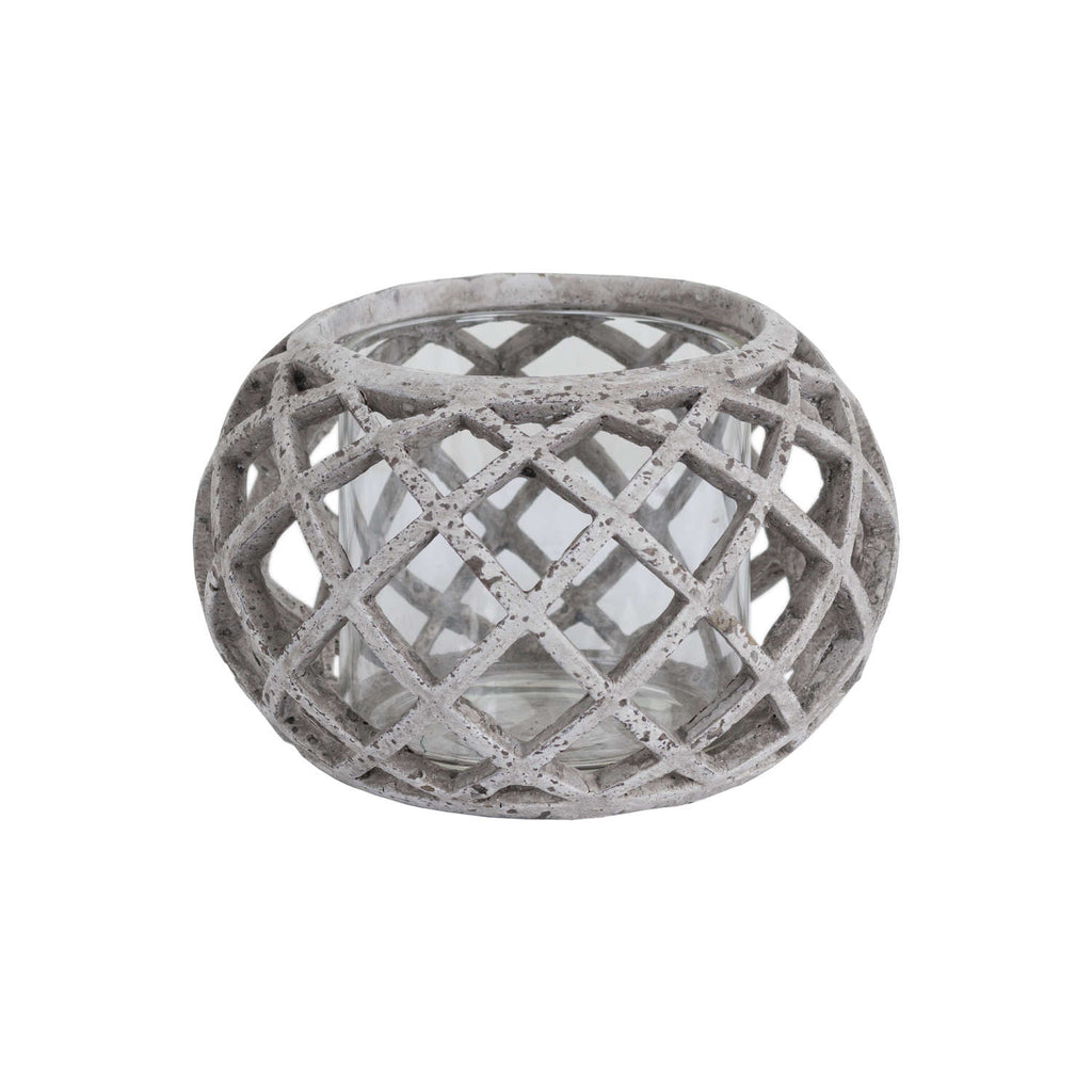 Round Ceramic Lattice Hurricane Lantern 17 cm