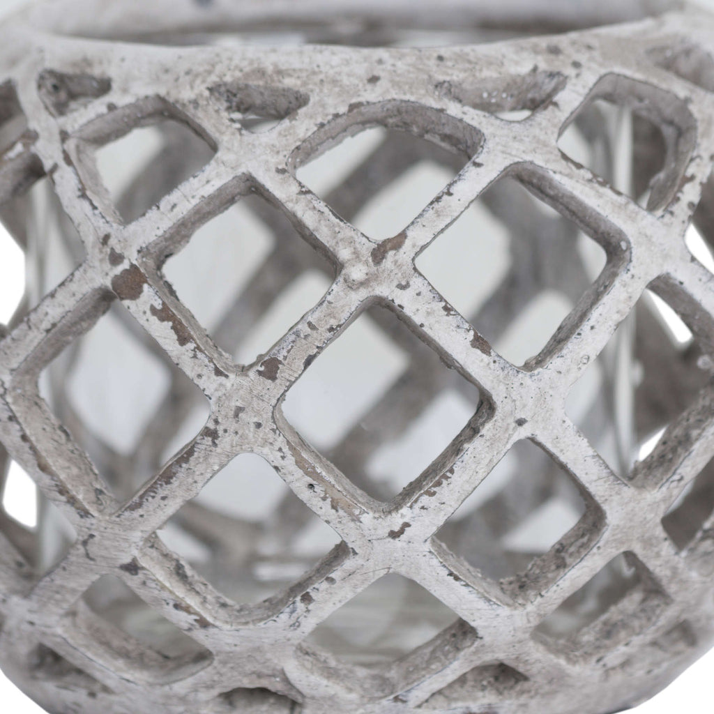 Large Round Ceramic Lattice Hurricane Lantern 20 cm