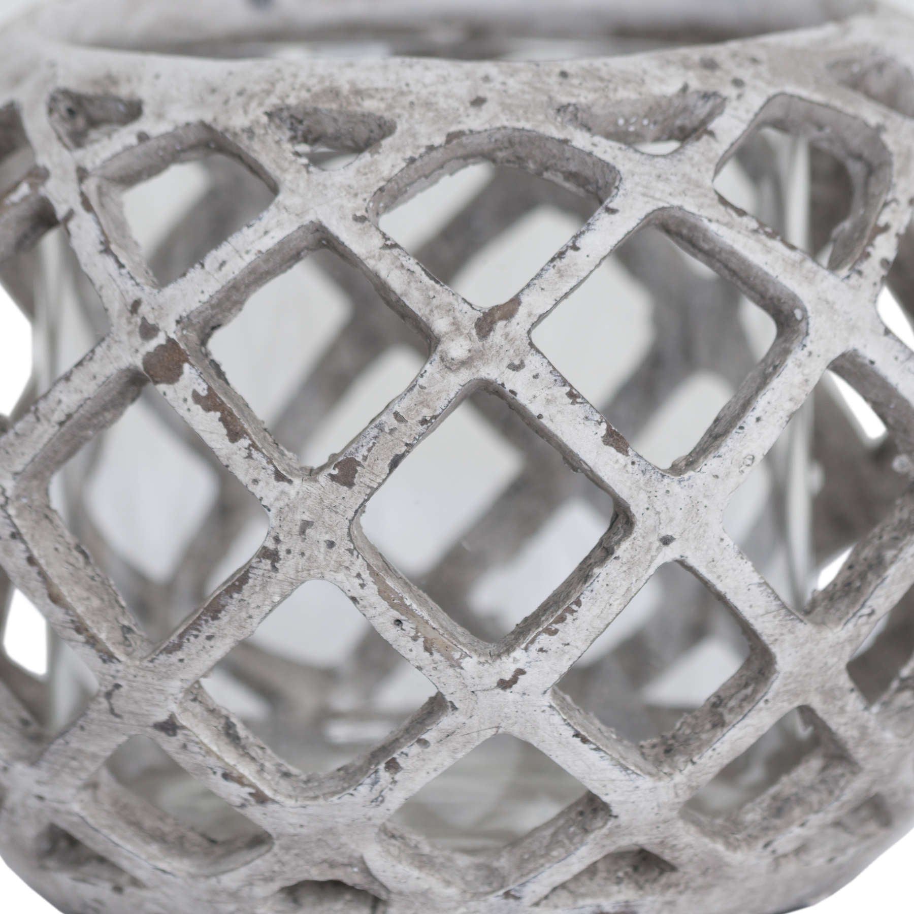Large Round Ceramic Lattice Hurricane Lantern 20 cm