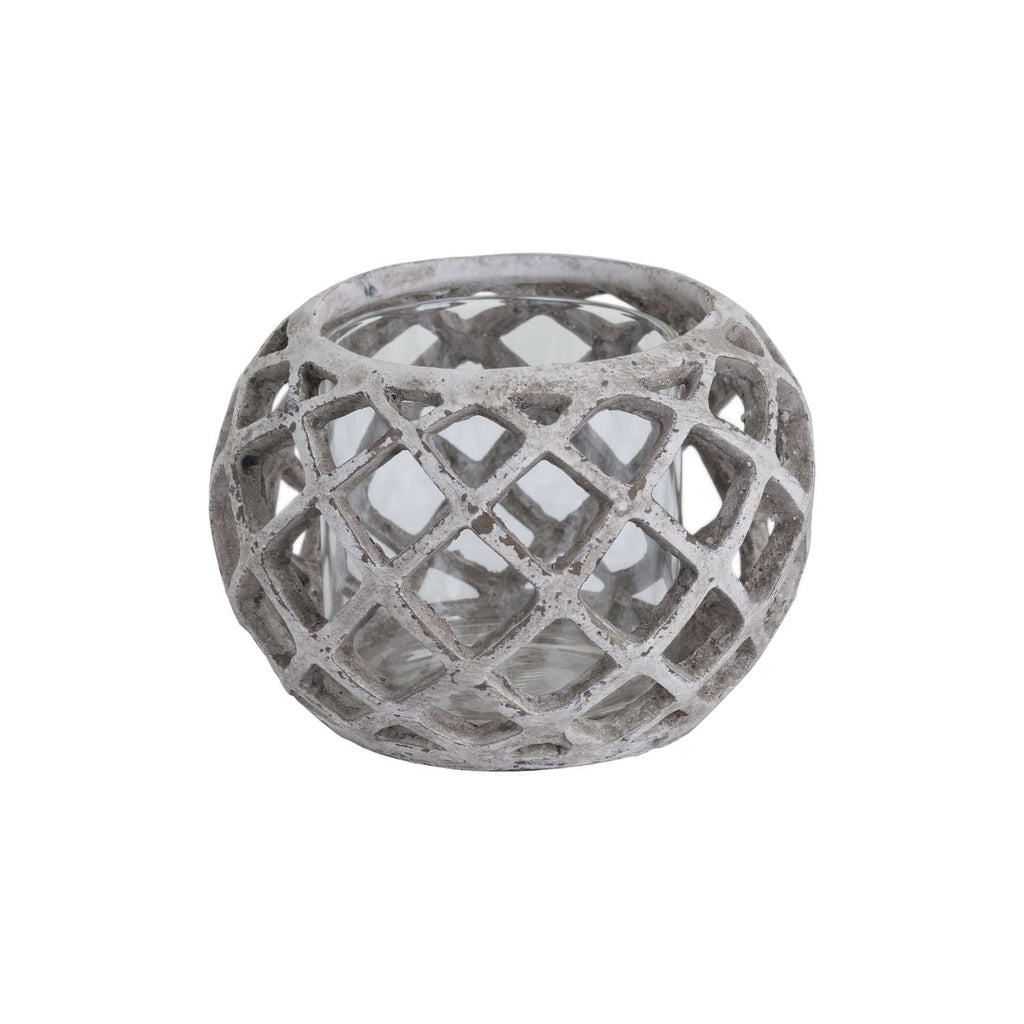 Large Round Ceramic Lattice Hurricane Lantern 20 cm