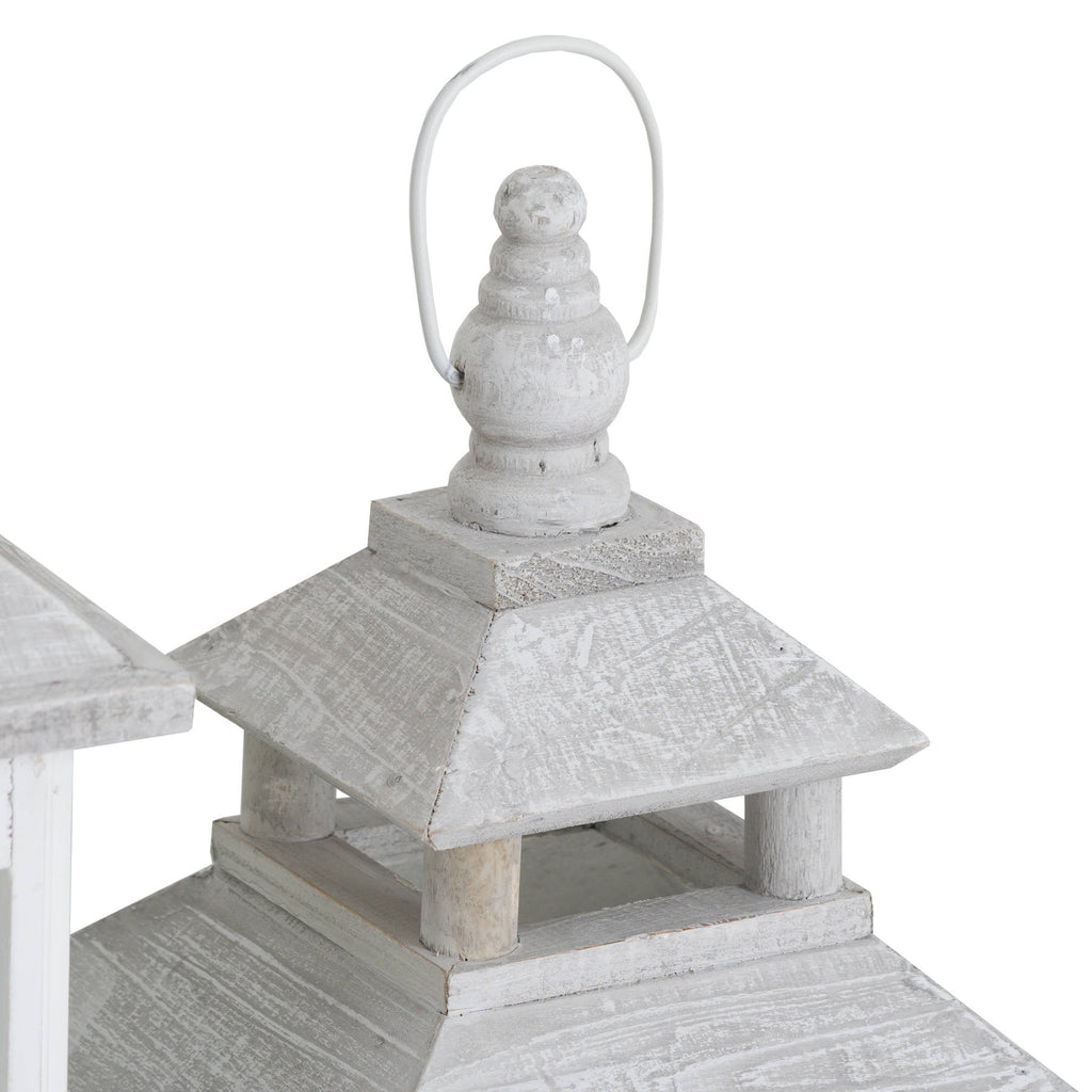 Set Of 3 White Window Style Lanterns With Open Top 80 cm