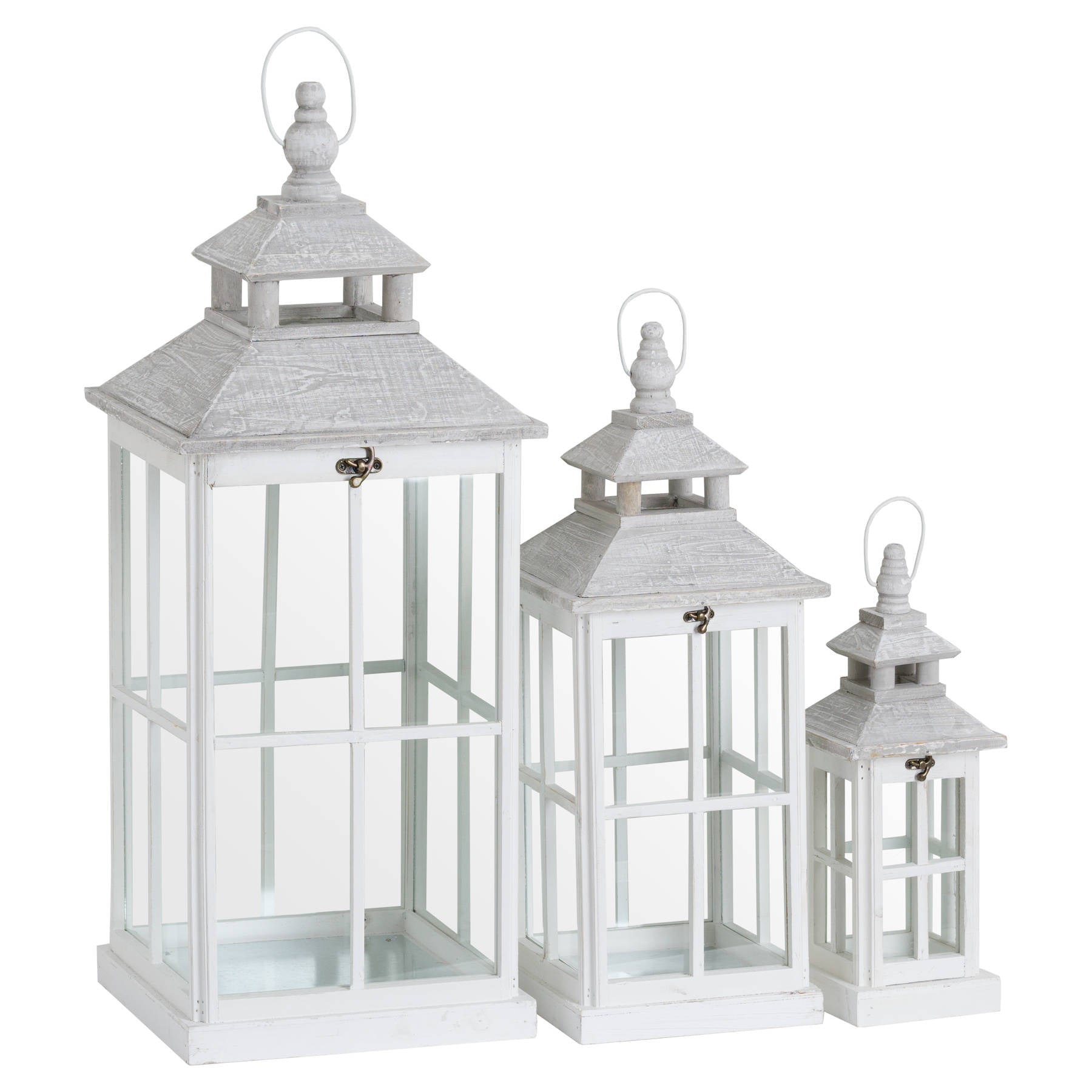 Ember Set Of 3 White Window Style Lanterns With Open Top