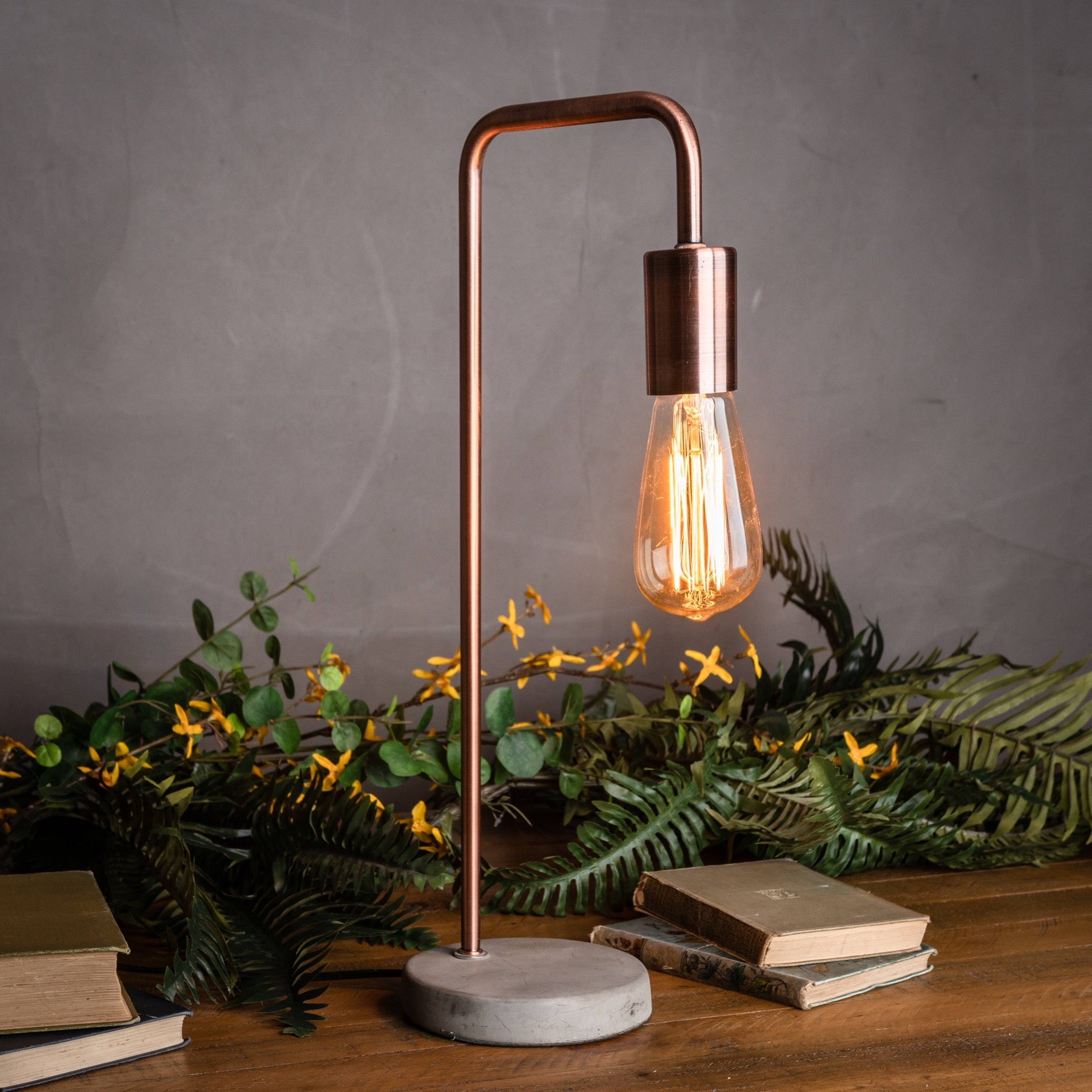 Copper Industrial Lamp With Stone Base 47 cm