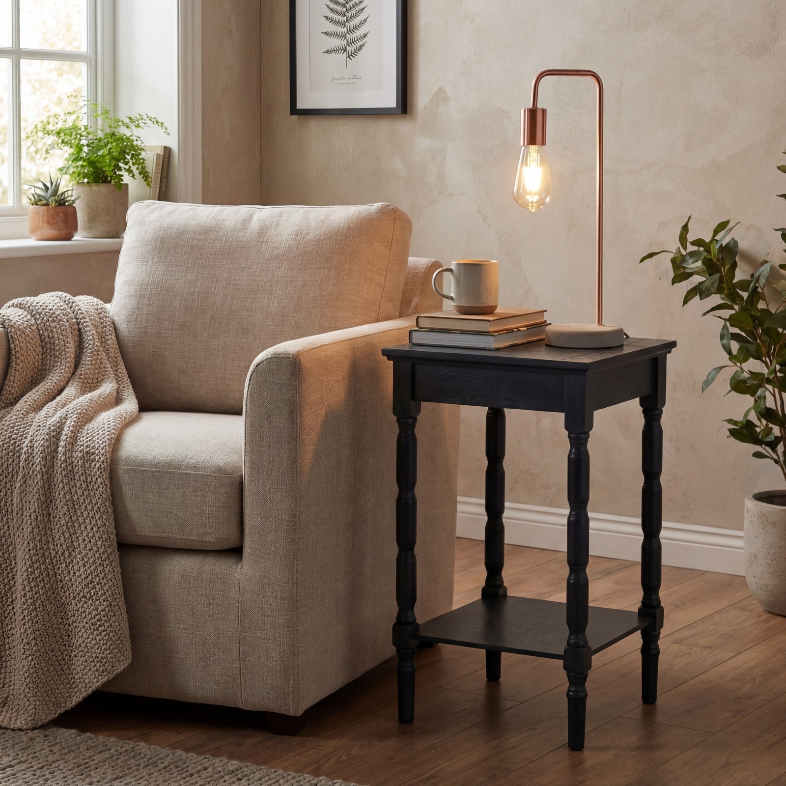 Noctis Copper Industrial Lamp With Stone Base