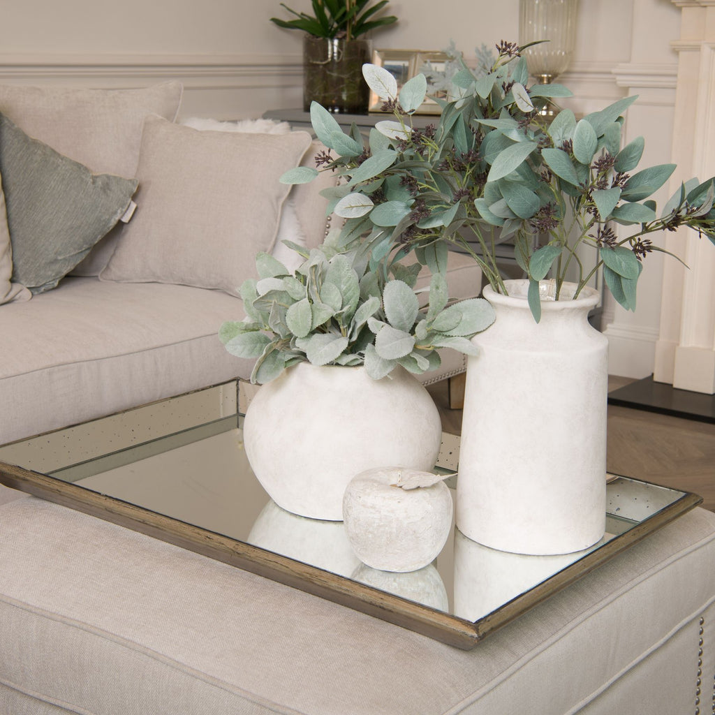 Astor Distressed Large Mirrored Tray With Wooden Detailing 80 cm
