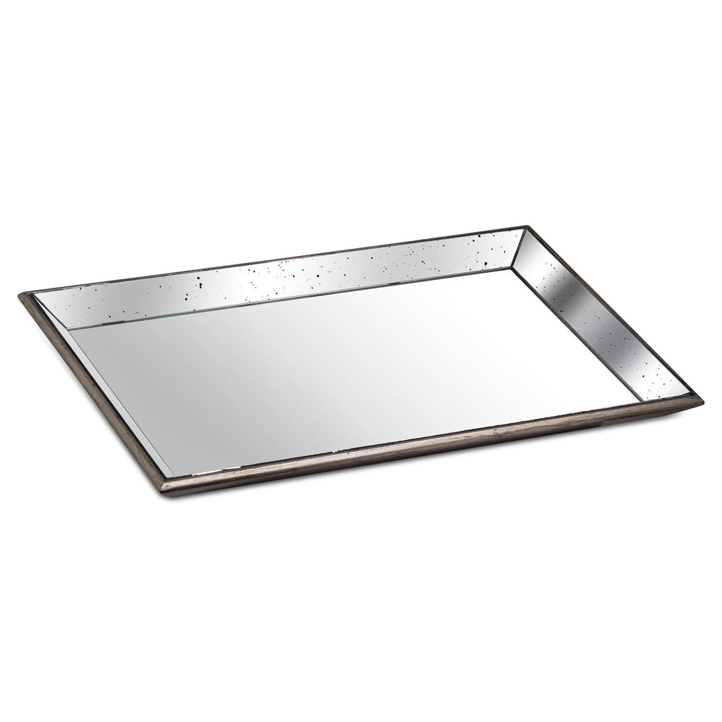 Astor Distressed Large Mirrored Tray With Wooden Detailing 80 cm