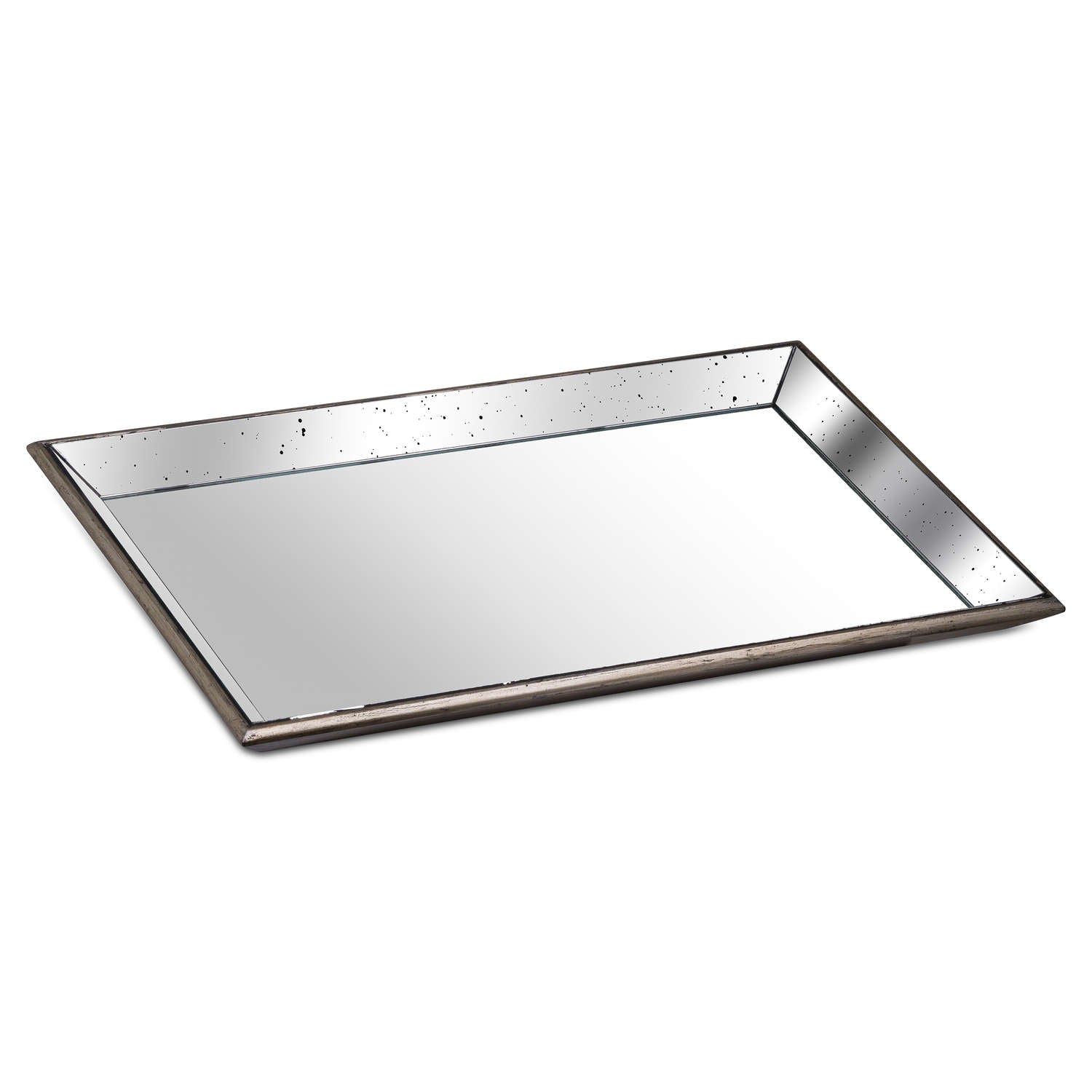 Astor Distressed Large Mirrored Tray With Wooden Detailing 80 cm