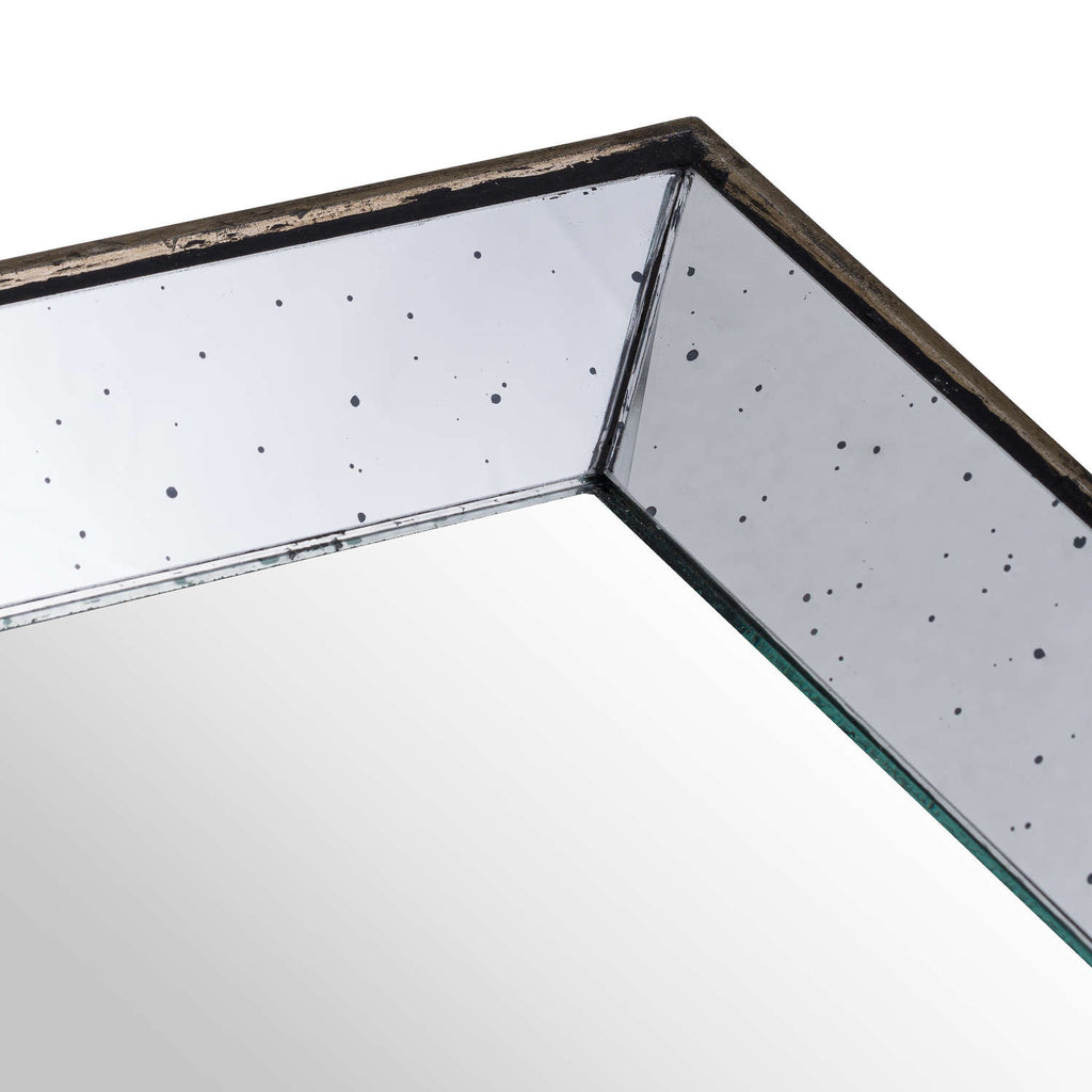 Astor Distressed Mirrored Square Tray W/Wooden Detailing Sml 32 cm