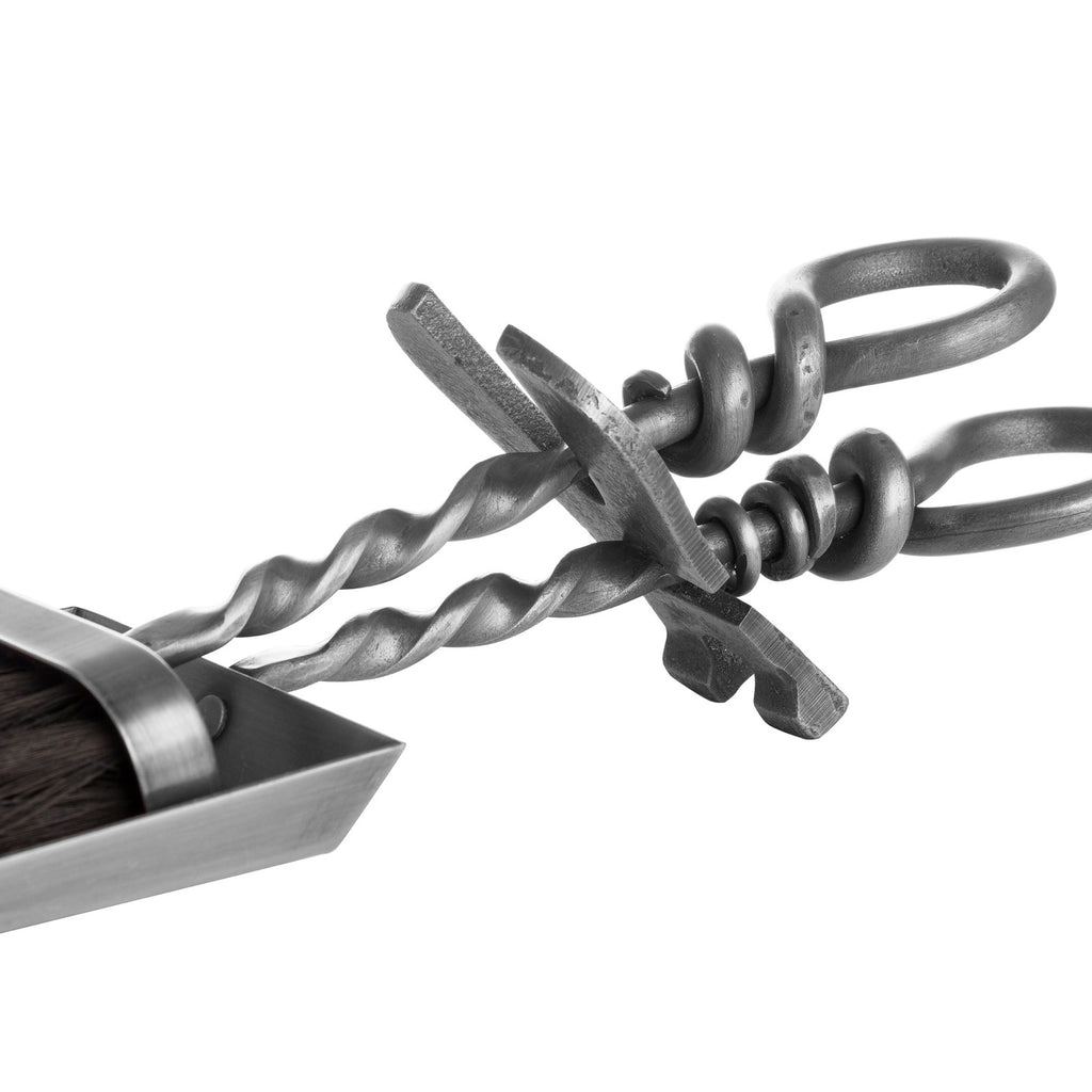 Silver Hearth Tidy Set With Hand Turned Loop Handle 37 cm
