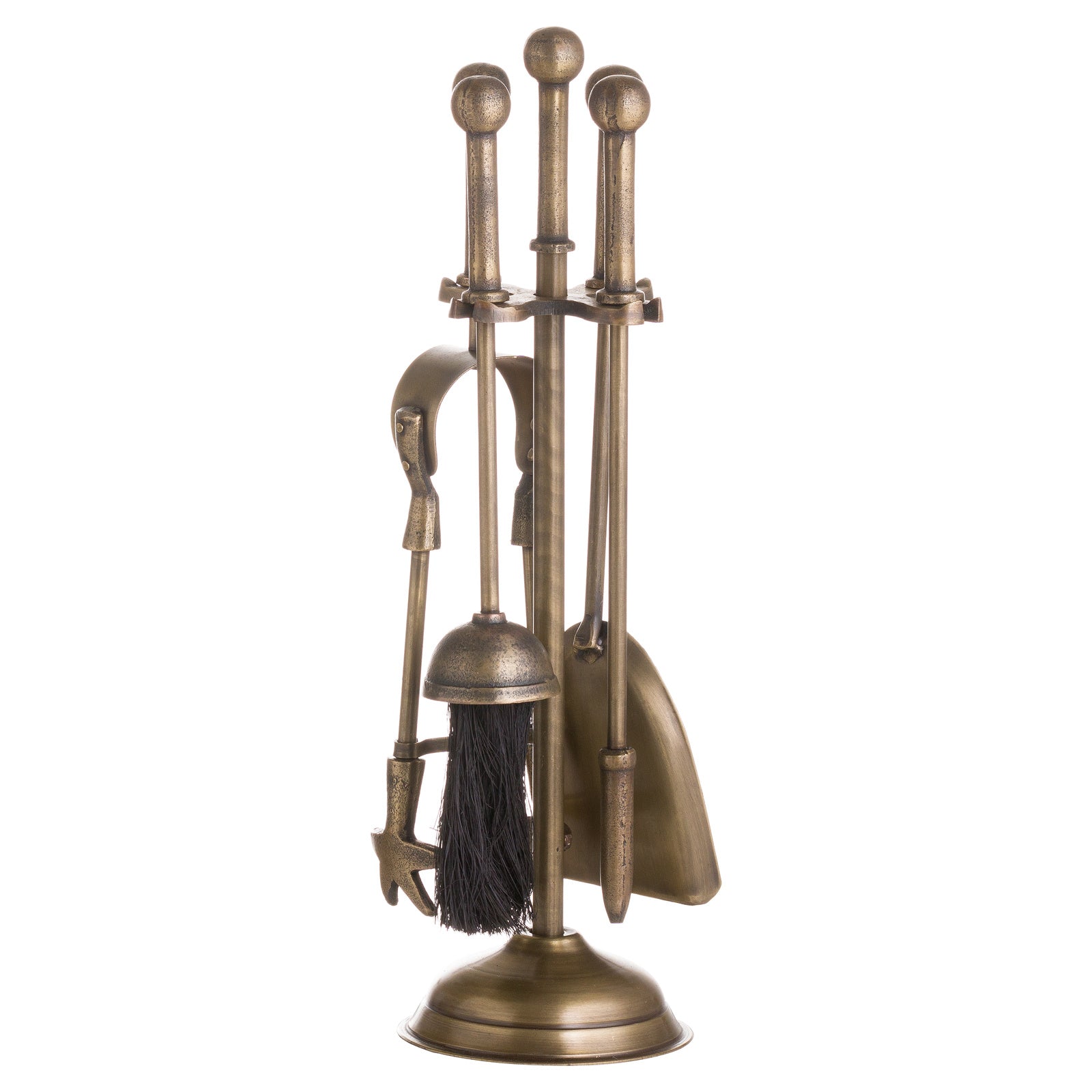 Ball Topped Companion Set In Antique Brass 40 cm