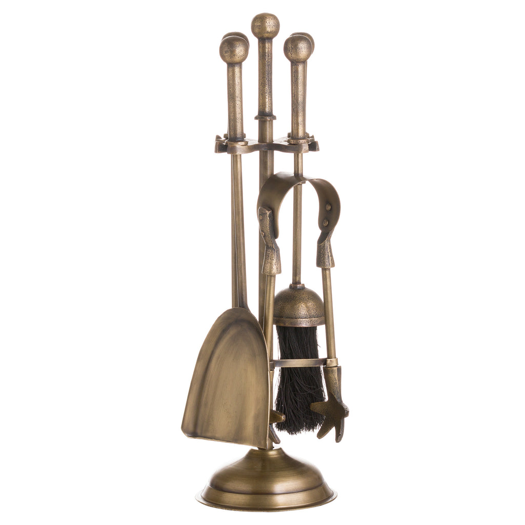 Ball Topped Companion Set In Antique Brass 40 cm