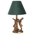 Antique Gold Marching Hares Lamp With Green Velvet Shade 48 cm