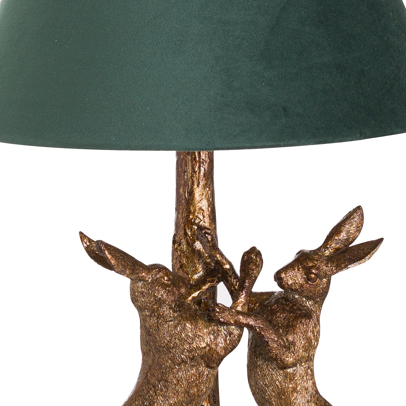 Antique Gold Marching Hares Lamp With Green Velvet Shade 48 cm