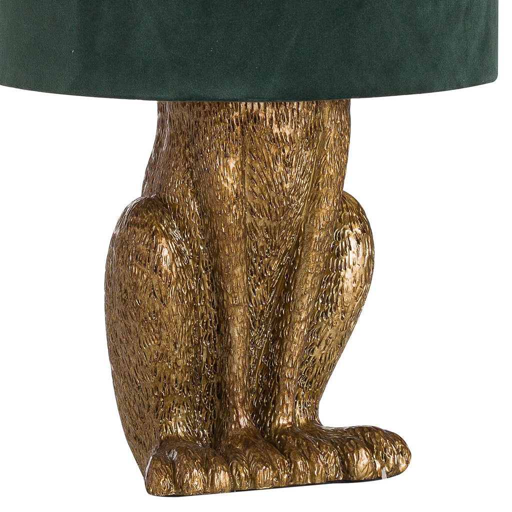 Antique Gold Hare Table Lamp With Green Velvet Shade 50 cm