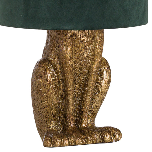 Antique Gold Hare Table Lamp With Green Velvet Shade 50 cm