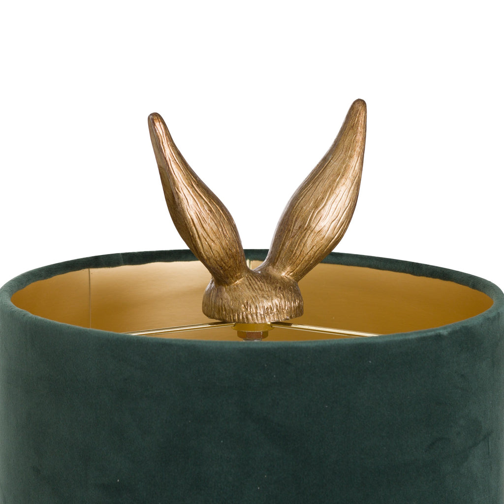 Antique Gold Hare Table Lamp With Green Velvet Shade 50 cm