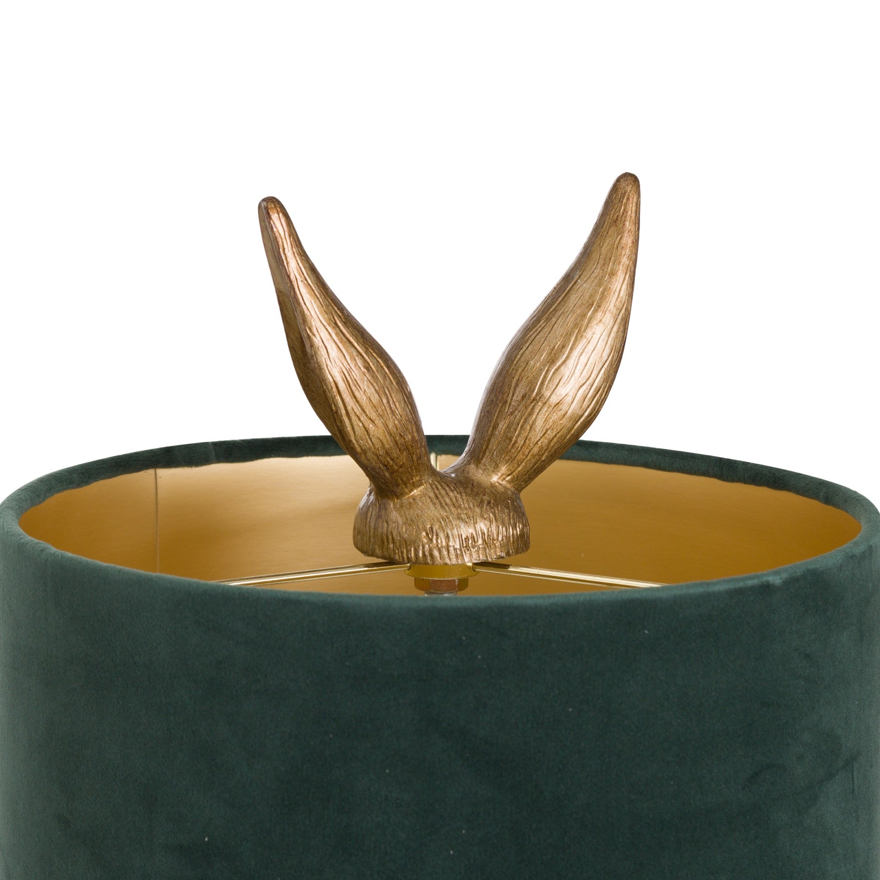 Antique Gold Hare Table Lamp With Green Velvet Shade 50 cm