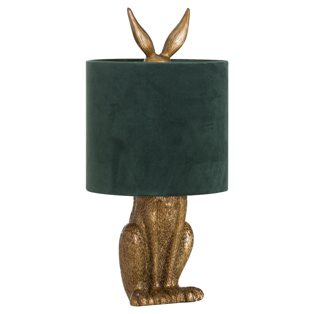 Antique Gold Hare Table Lamp With Green Velvet Shade 50 cm