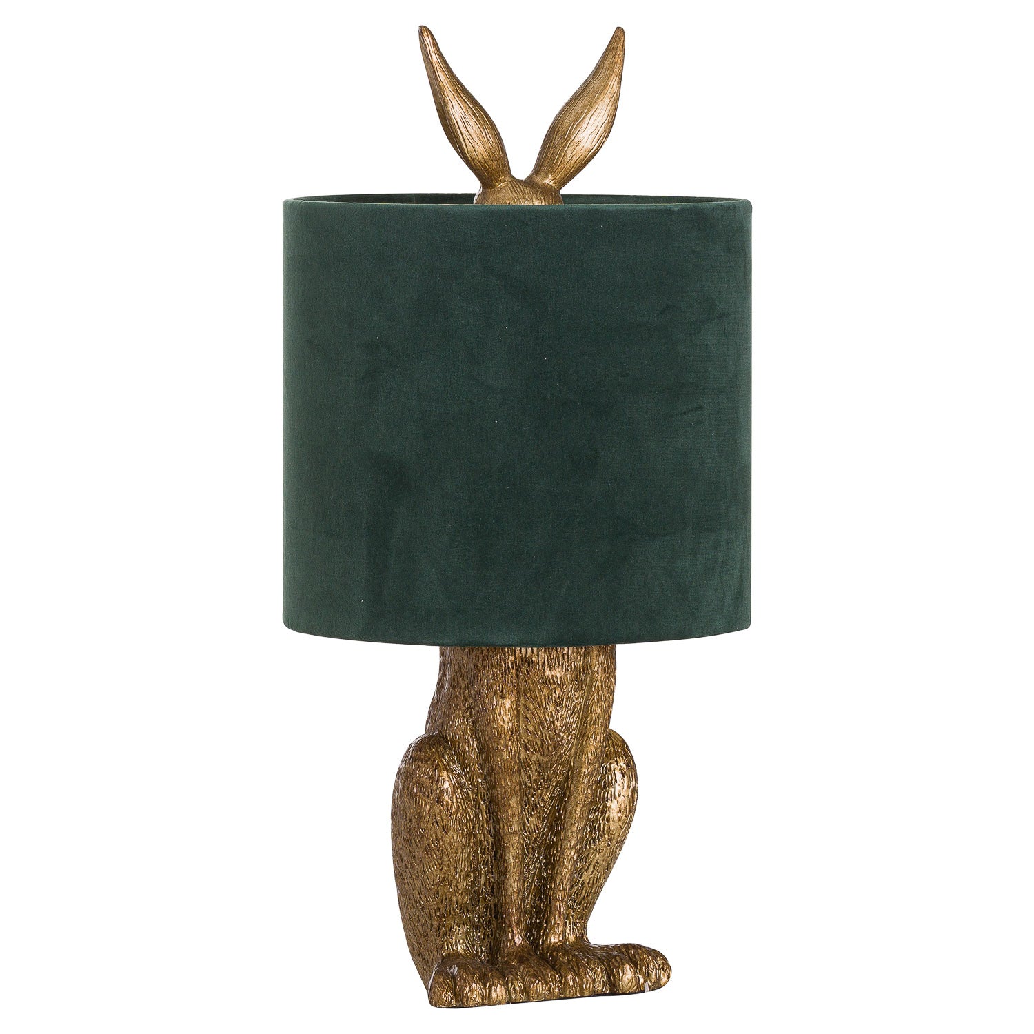 Solis Antique Gold Hare Table Lamp With Green Velvet Shade