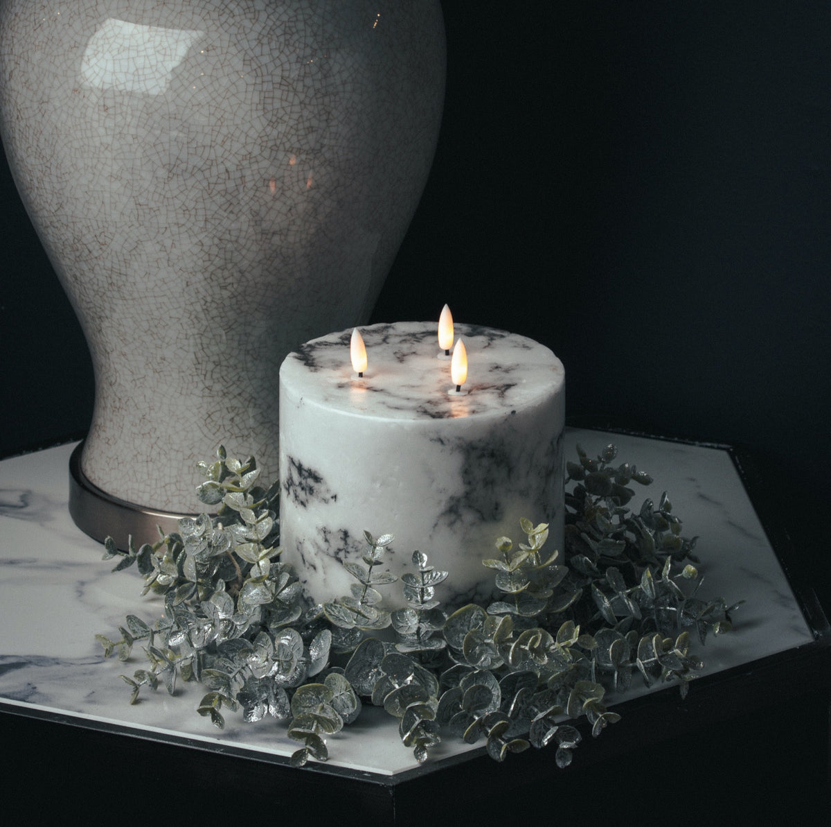 Large Frosted Eucalyptus Candle Wreath 33 cm