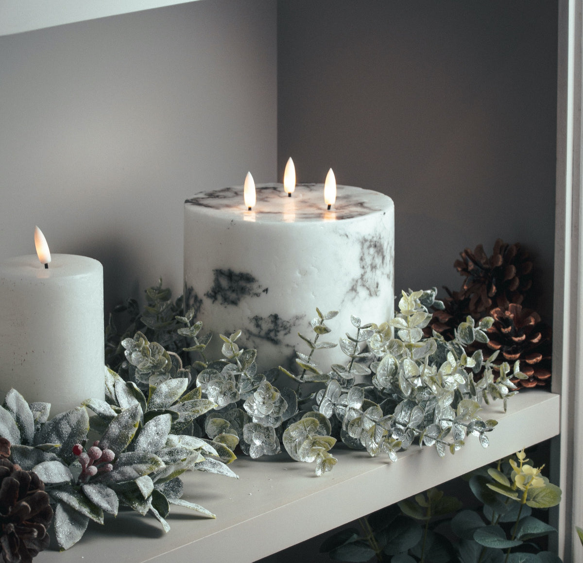 Large Frosted Eucalyptus Candle Wreath 33 cm