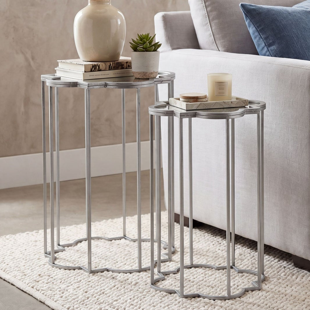 Quarter Foil Mirrored Set Of Two Side Tables 62 cm
