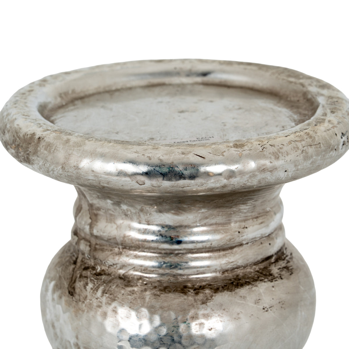 Silver Punch Faced Ceramic Large Candle Holder 24 cm