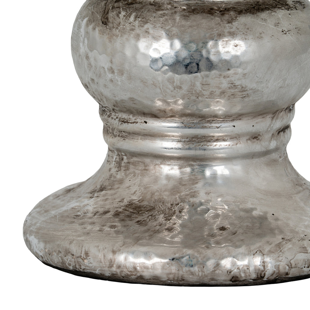 Silver Punch Faced Ceramic Large Candle Holder 24 cm