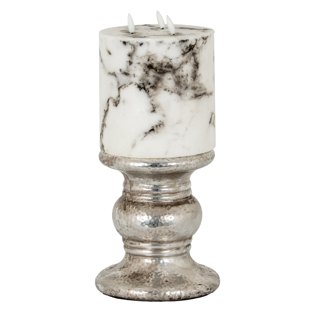 Silver Punch Faced Ceramic Large Candle Holder 24 cm