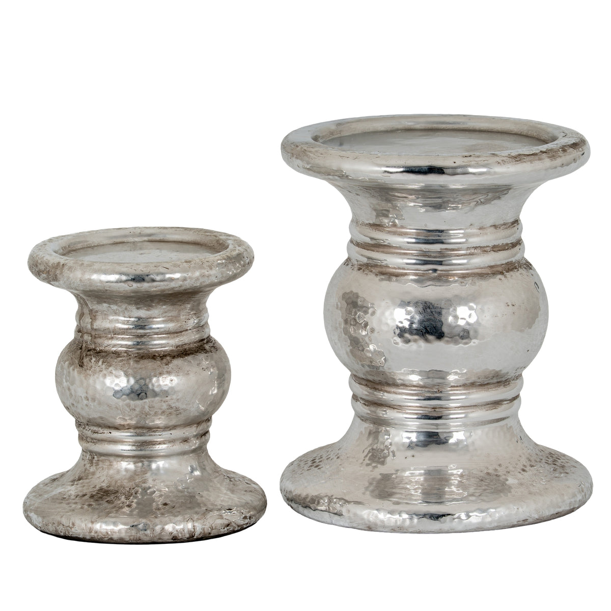Silver Punch Faced Ceramic Large Candle Holder 24 cm