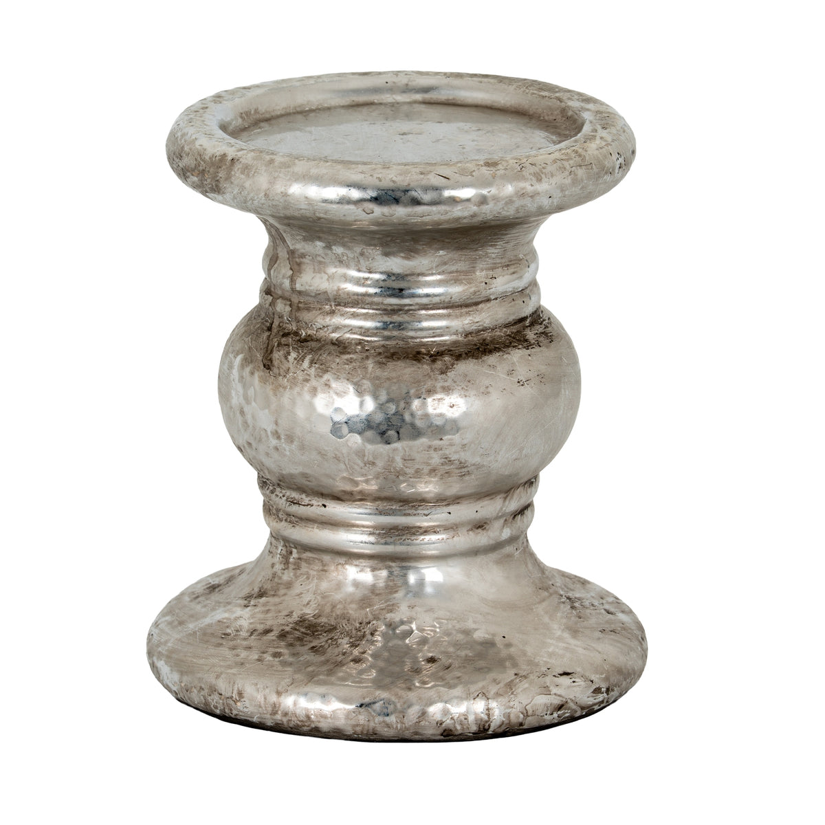 Silver Punch Faced Ceramic Large Candle Holder 24 cm