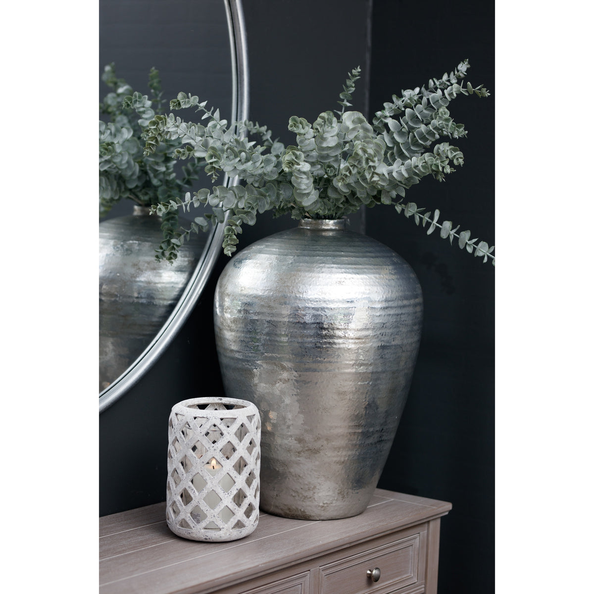 Hammered Silver Astral Vase 39 cm