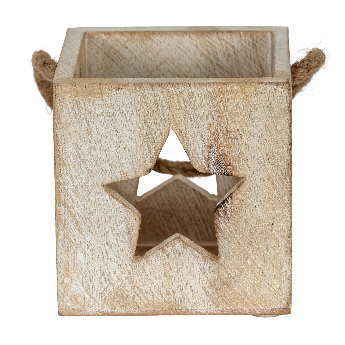 Washed Wood Star Tealight Candle Holder 10 cm
