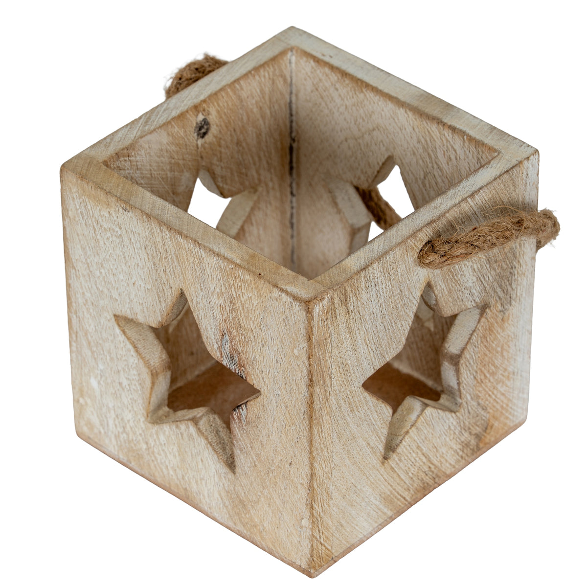 Washed Wood Star Tealight Candle Holder 10 cm