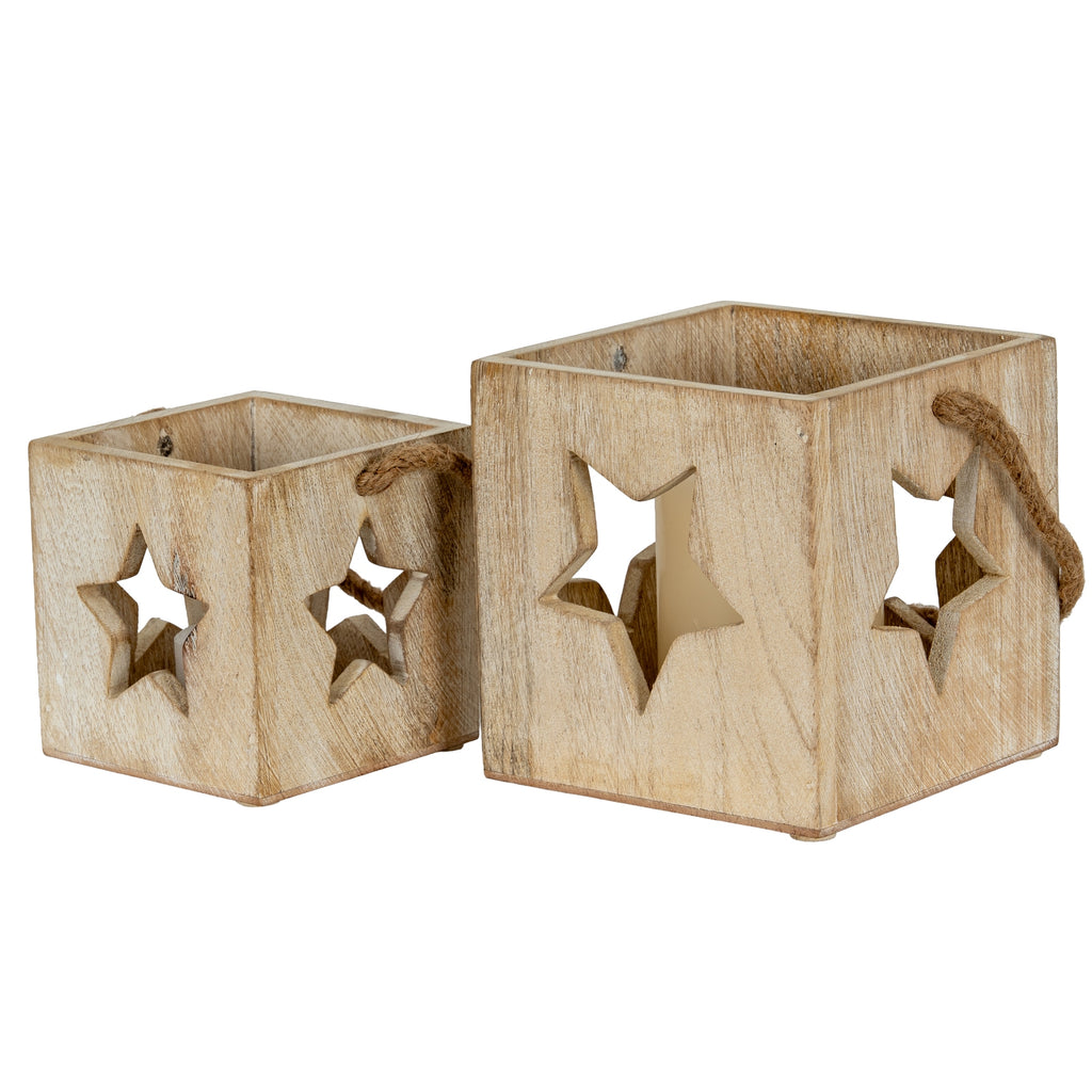 Washed Wood Star Tealight Candle Holder 10 cm