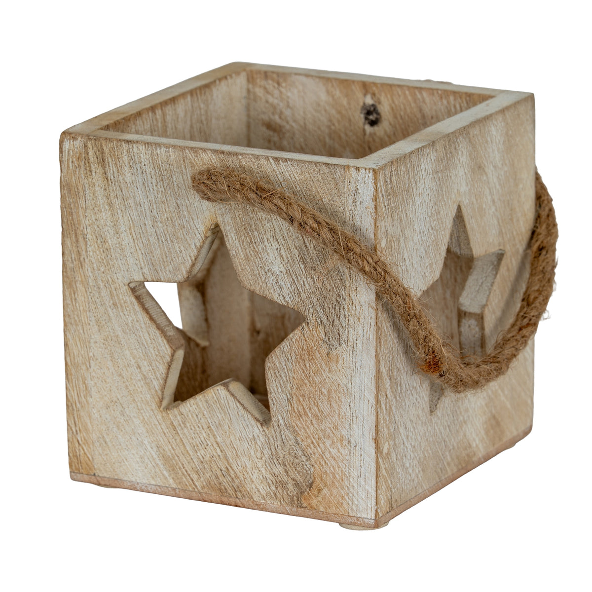Washed Wood Star Tealight Candle Holder 10 cm